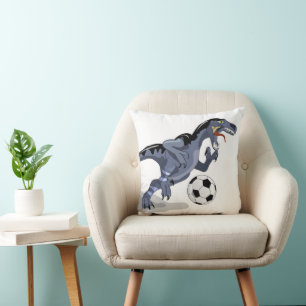 Coussin Illustration D'Un Raptor Dinosaure Jouant Au Footb
