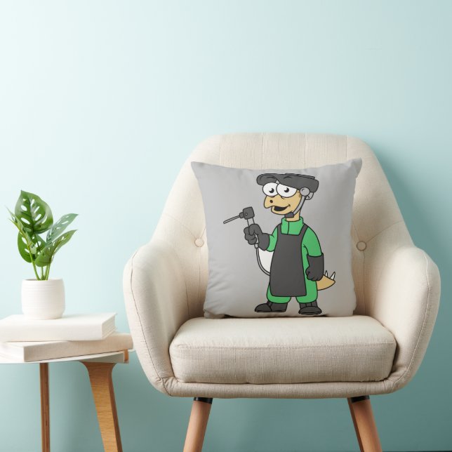 Coussin Illustration D'Un Soudeur De Stegosaurus. (Chaise)