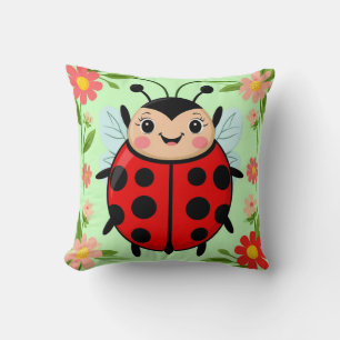 Coussin Illustration d'une coccinelle mignonne entourée de