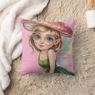 Coussin Illustration d'une fée de la forêt avec un chapeau