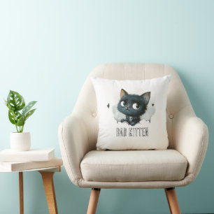 Coussin Illustration Edgy Kitten - Texte "Bad Kitten"