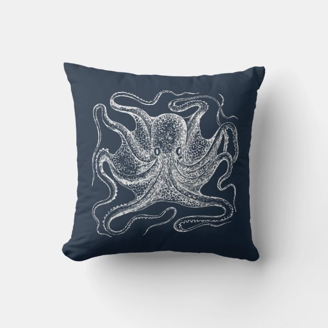 Coussin Illustration élégante de la pieuvre bleue de la ma (Recto)
