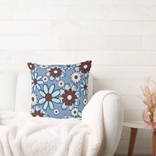 Coussin Illustration Florale Bleue Moderne Jeu d'oreiller