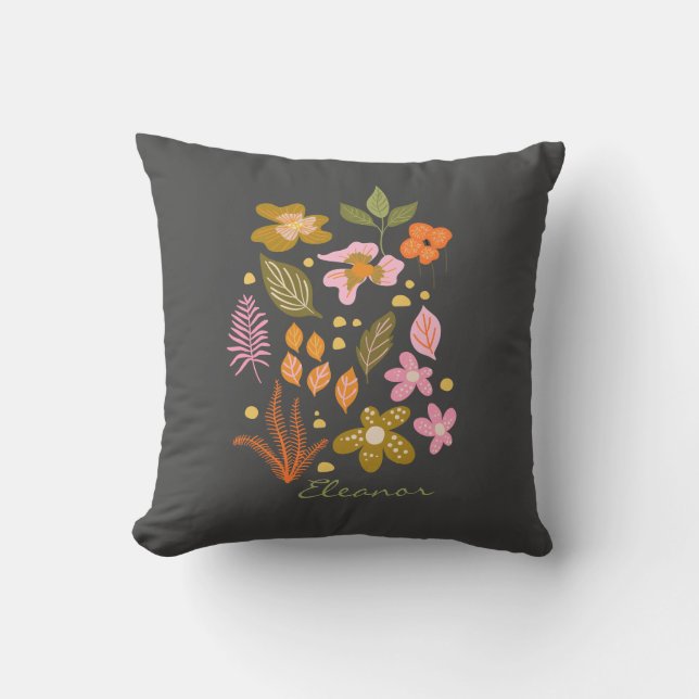 Coussin Illustration florale élégante Green Grey Nom perso (Recto)
