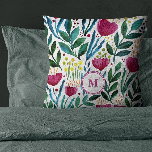 Coussin Illustration florale Monogramme botanique (Créateur téléchargé)