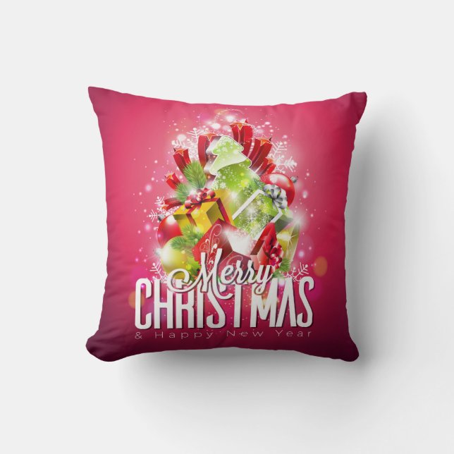 Coussin Illustration graphique moderne de Noël rouge (Recto)