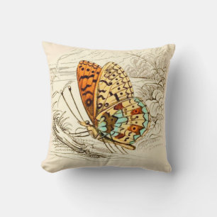 Coussin Illustration papillon vintage, orange et beige