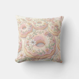 Coussin Illustration Pastel de Donuts Rose Floral