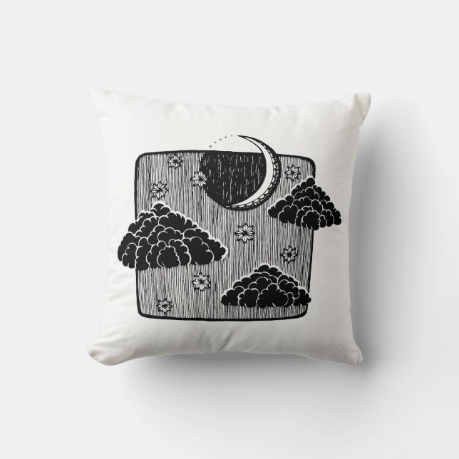 Coussin Illustration tirée à la main des nuages demi-lune  (Recto)