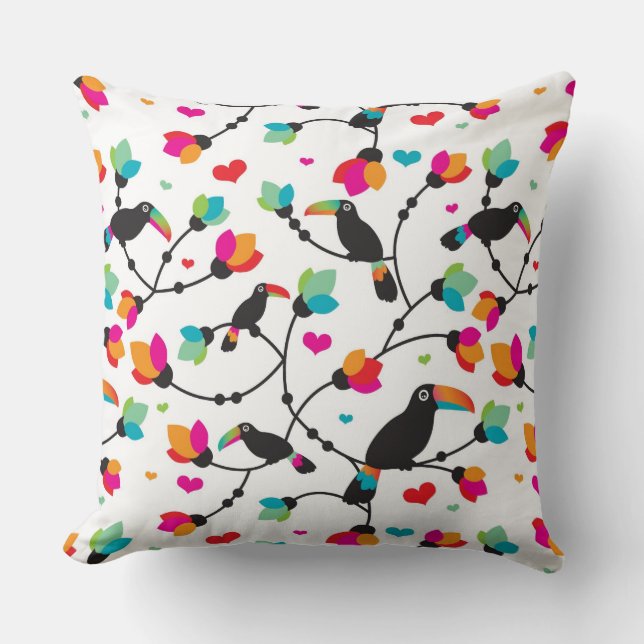 Coussin illustration tropicale d'oiseau mignon de toucan (Recto)