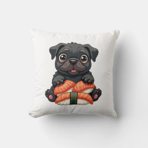 Coussin Illustration vectorielle de sushi de pug noir mign