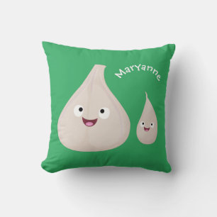 Coussin Illustration végétale de caricature à l'ail mignon