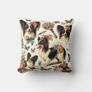 Coussin Illustration Vintage de chien Papillon