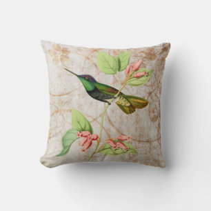 Coussin Illustration Vintage de colibri vert