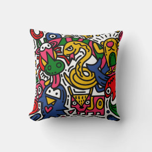 Coussin Illustration vintage de Doodle, dessin animé