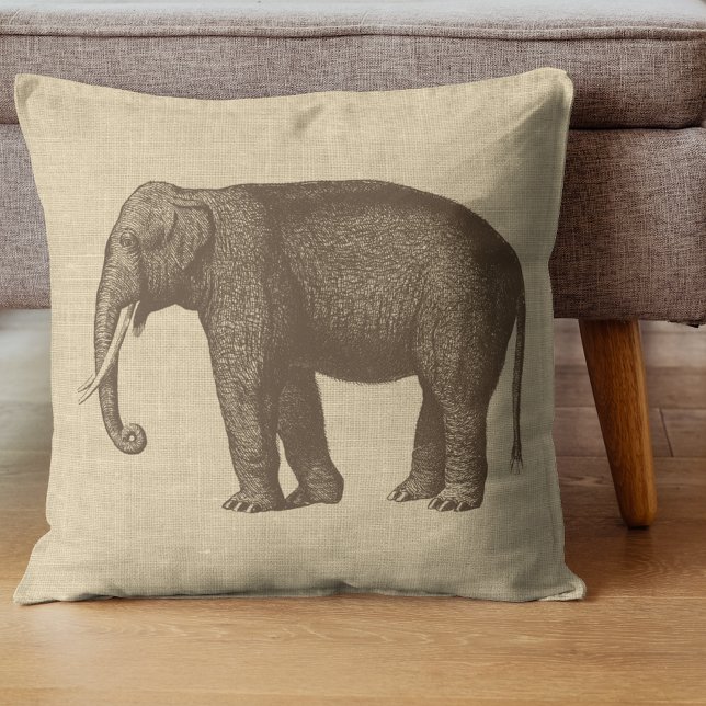 Coussin Illustration vintage des éléphants sur Burlap (Créateur téléchargé)
