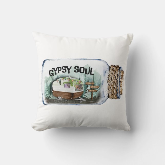 Coussin Illustration Vintage du Camping Soul tzigane (Recto)