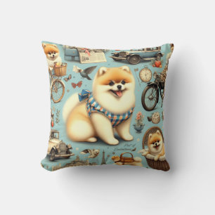 Coussin Illustration vintage Poméranie sans fil