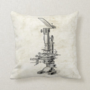 Coussin Illustration vintage rétro Steampunk de microscop