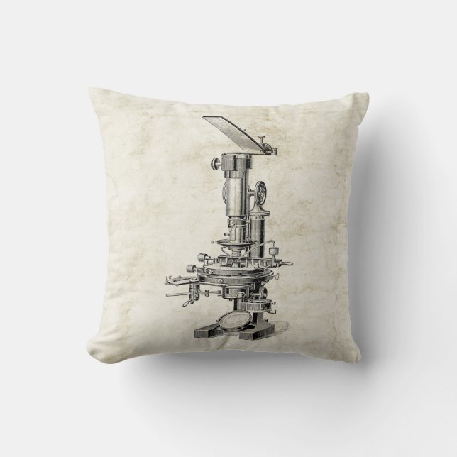 Coussin Illustration vintage rétro Steampunk de microscope (Recto)