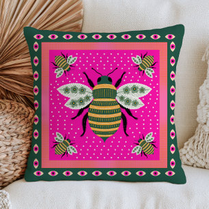 Coussin Illustrations de fleurs et d'abeilles Cottagecore