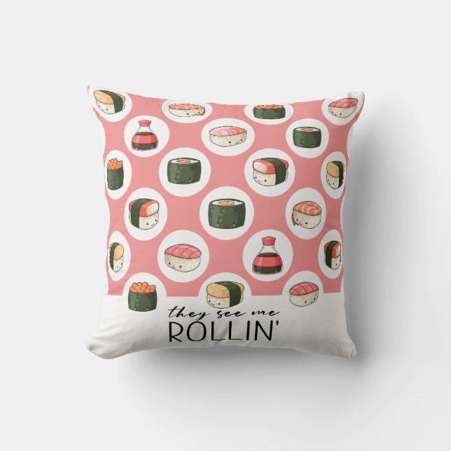 Coussin Ils Me Voient Rollin' Kawaii Fun Sushi Rolls & Dot (Recto)