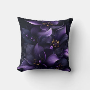 Coussin Image Abstraite de fleurs violettes et noires