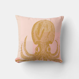 Coussin Image de pieuvre mignonne en rose et or
