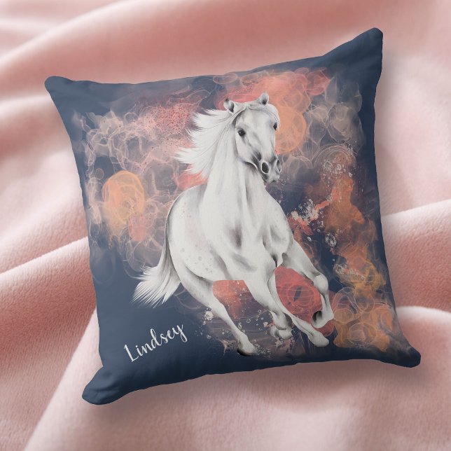 Coussin Imaginaire Cheval Blanc Courir Bleu (Créateur téléchargé)