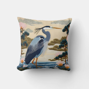 Coussin Imaginaire Cute Vivid japonais Heron Blue
