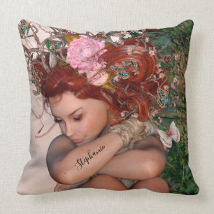 Coussin Imaginaire Jardin Fée Avec Fleur Rose