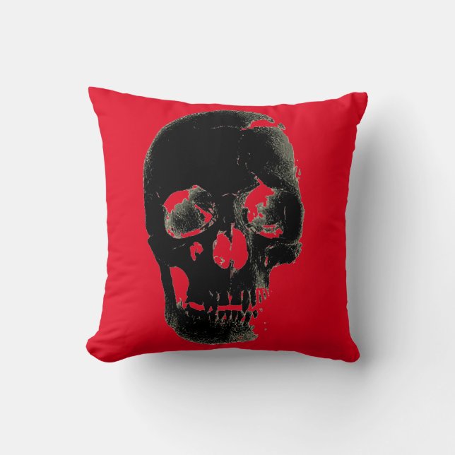 Coussin Imaginaire métallique lourd crâne Art Noir rouge (Recto)