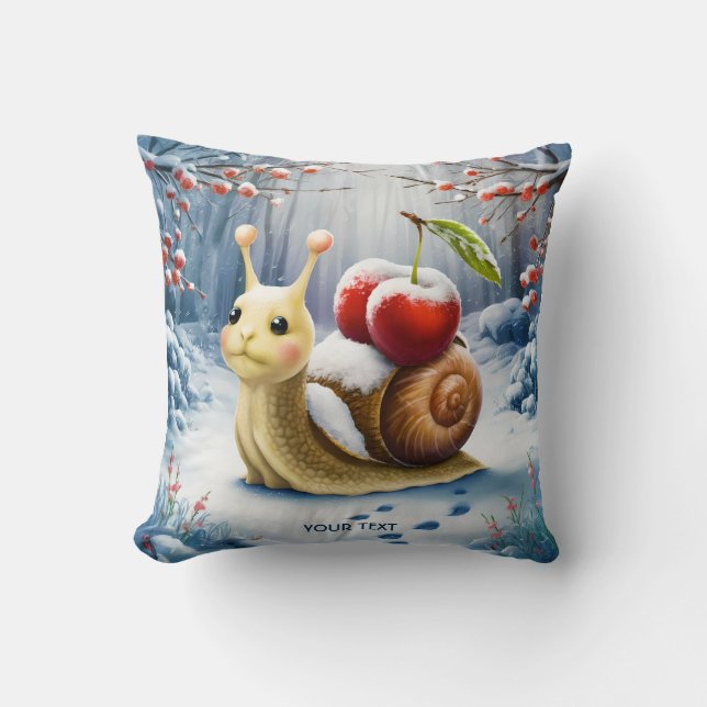 Coussin Imaginaire mignonne cerise d'escargot hiver (Recto)