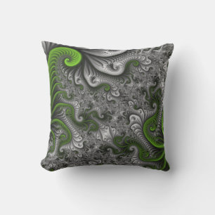 Coussin Imaginaire Monde Vert Et Gris Art Fractal Abstrait
