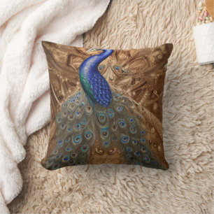 Coussin Imaginaire Steampunk Peacock Bleu dans l'aquarelle