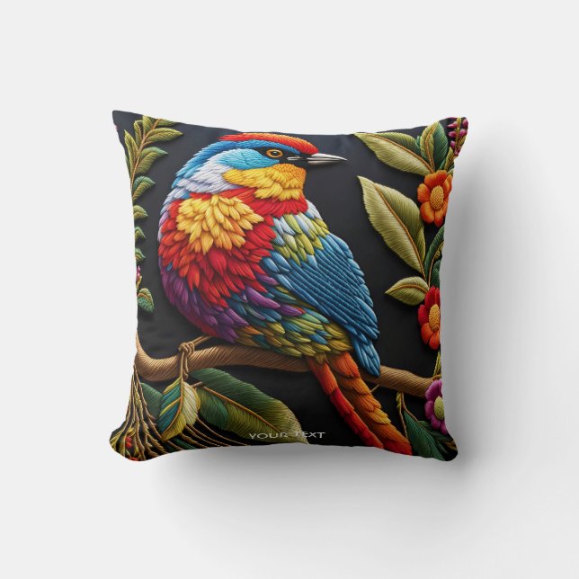 Coussin Imaginaire Vivid Vibrant Brodé Oiseau (Recto)