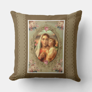 Coussin Immaculé Coeur Marie Enfant Jésus roses du chapele