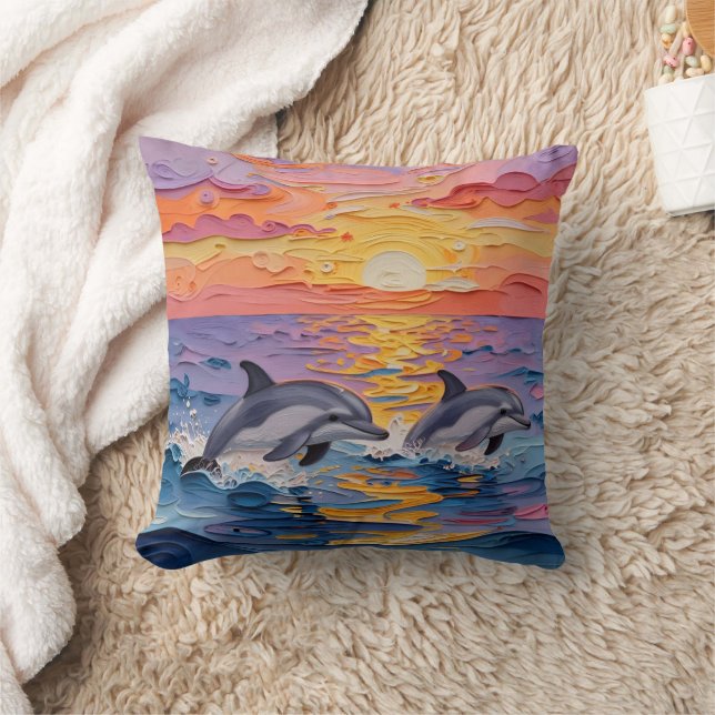 Coussin Impasto Dolphins and Ocean Waves   (Couverture)