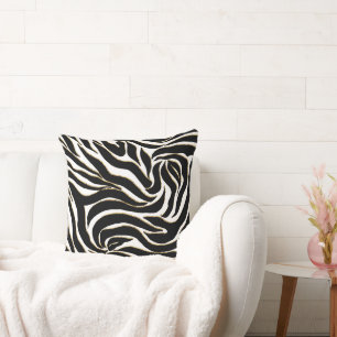 Coussin Impression animalière élégante noir or zèbre blanc