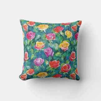Coussin Impression aquarelle de rosiers vibrants