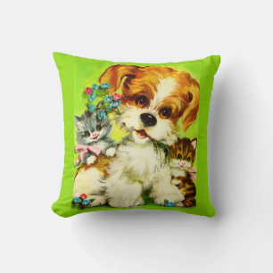 Coussin impression chiot mignon et chatons souriants