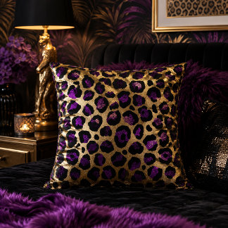 Coussin Impression d'animaux à motif léopard or et violet