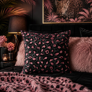Coussin Impression d'animaux à motif léopard rose et noir