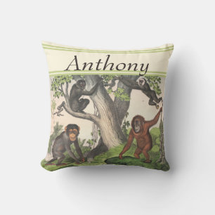 Coussin Impression d'aquarelle Vintage de singe Chimpanzé