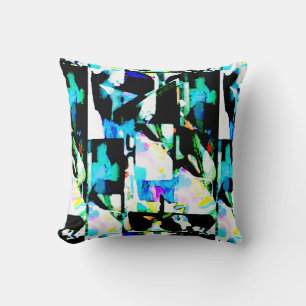 Coussin Impression d'art contemporain noir vert aqua rose 