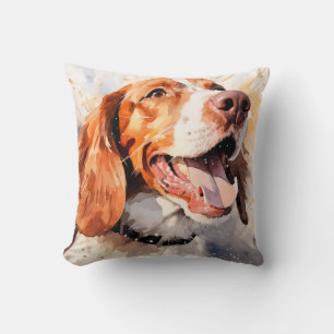Coussin Impression d'art de chien à l'aquarelle joyeuse