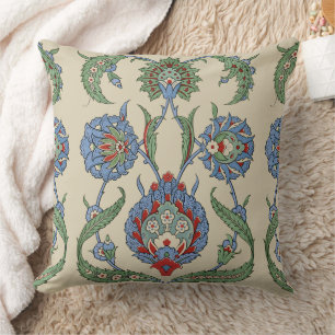Coussin Impression d'art floral géométrique bleu rouge ara