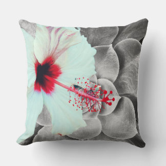 Coussin Impression d'art mural d'hibiscus noir et rouge