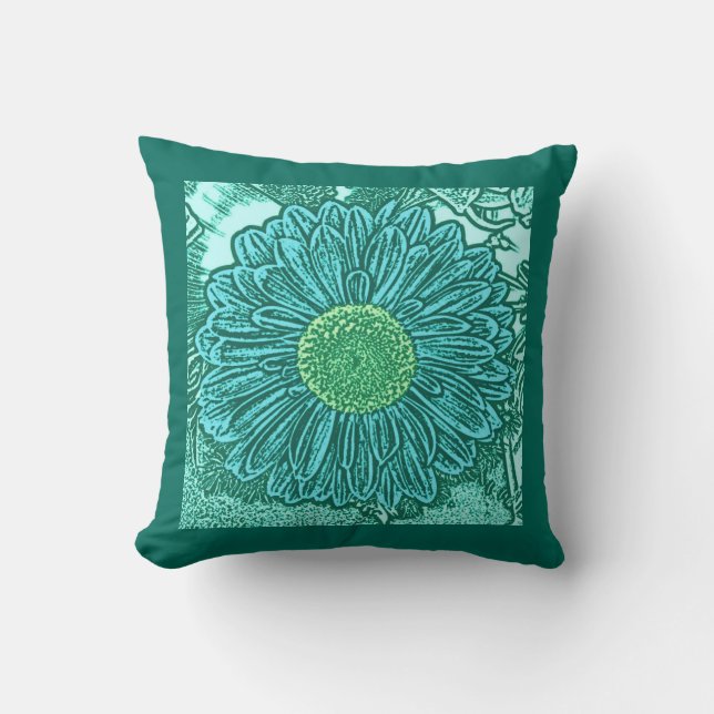 Coussin Impression de bloc de Marguerite de Gerbera, Aqua  (Recto)