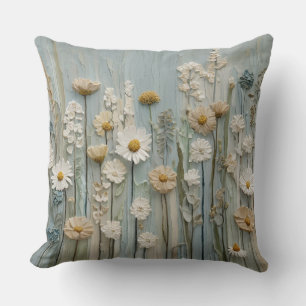Coussin Impression de fleurs sauvages bleu sarcelle aqua e